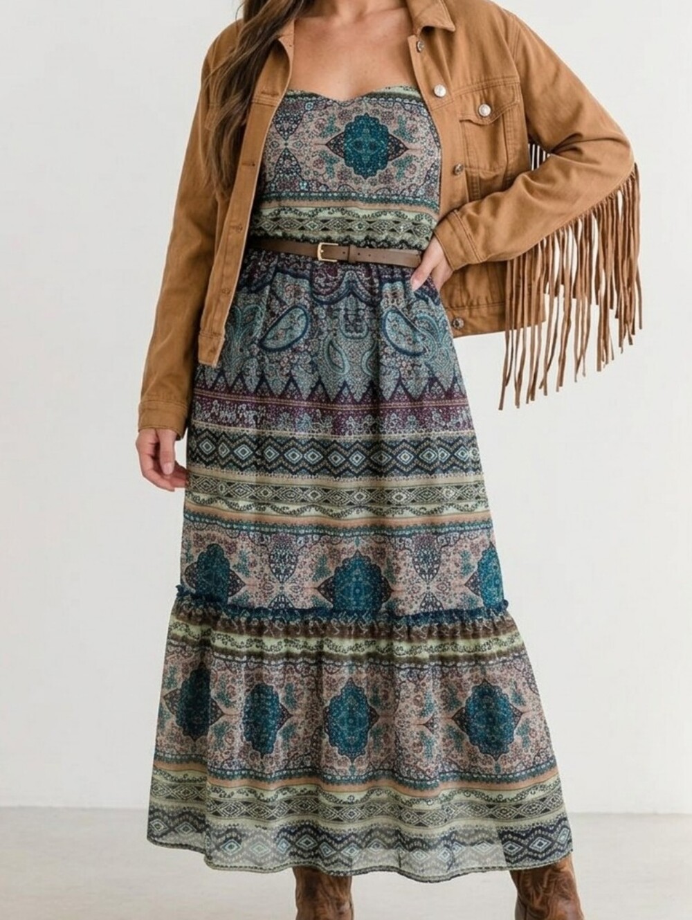 "BYOB (Bring Your Own Boots)" – Denim Fringe Complete 3-Piece Boho Ensemble M